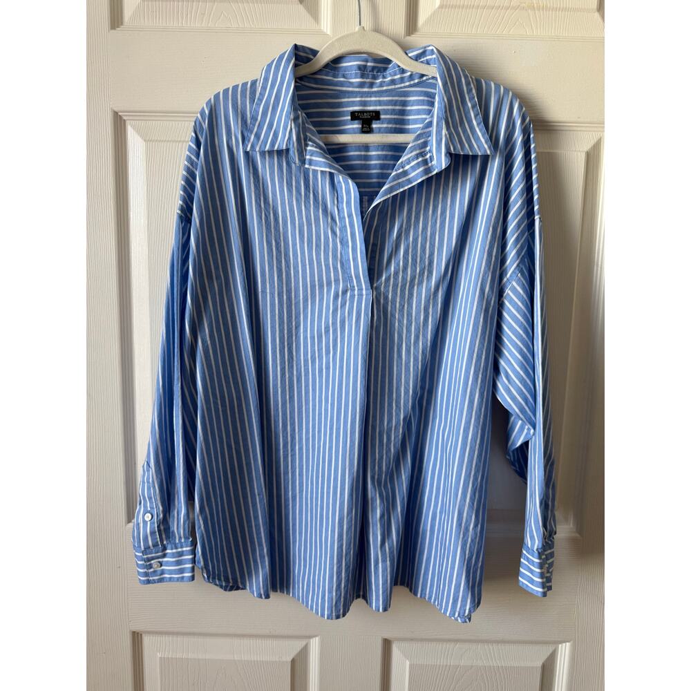Talbots Blue White Stripe Collared Pullover‎ Popover Shirt Size 3X  Plus Petite